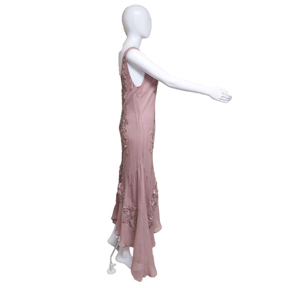 SUE WONG NOCTURNE Vintage 100% Silk Pink Embroidered/Beaded Fairy Core Dress Y2K - Picture 4 of 7
